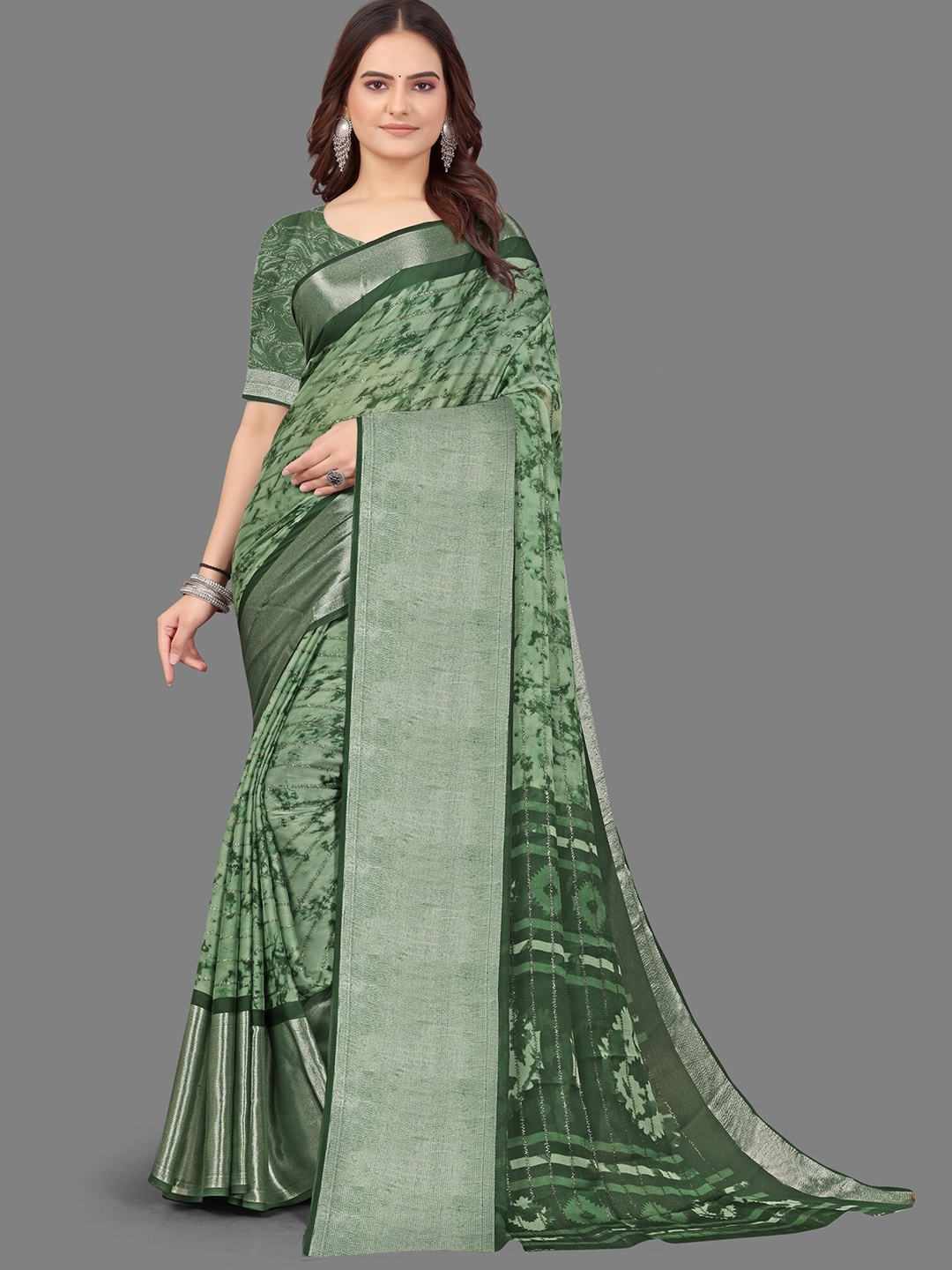 

Sitanjali Printed Pure Chiffon Saree, Green