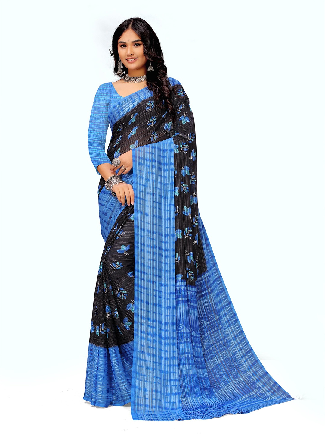 

Sitanjali Floral Printed Saree, Blue