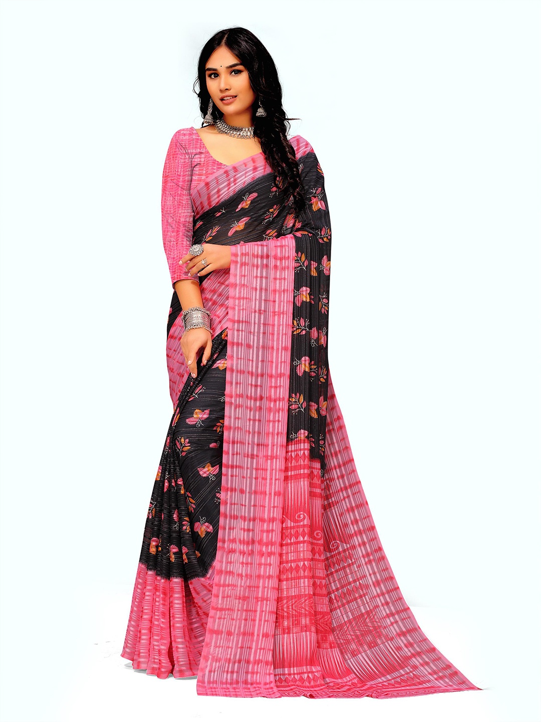 

Sitanjali Floral Printed Saree, Pink