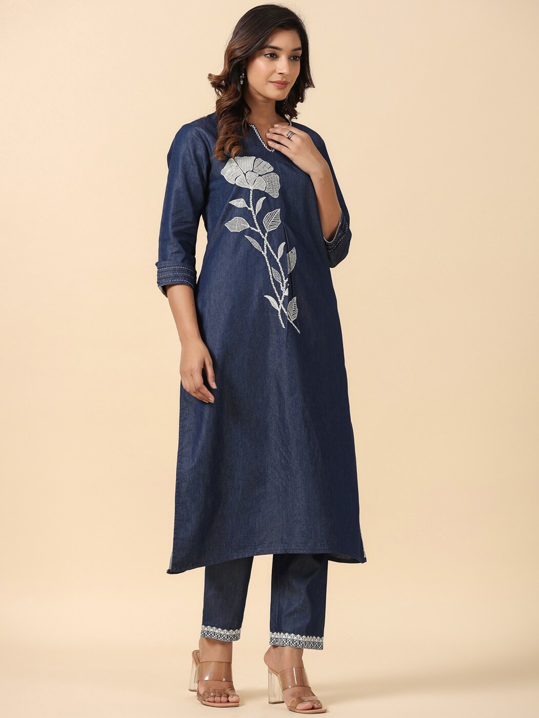 

SAVI Cotton Embroidered Kurta And & Trousers Set, Blue
