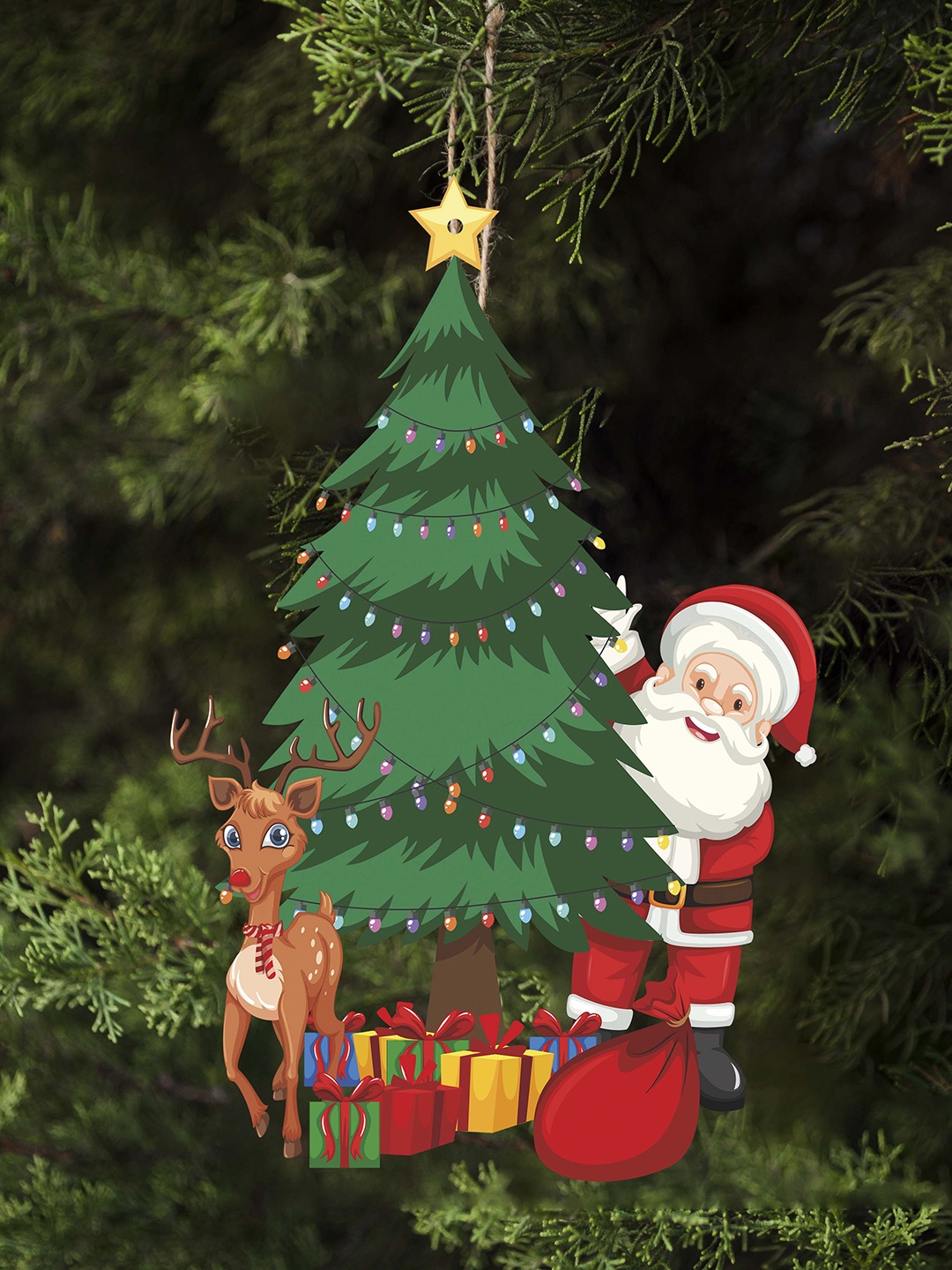 

SAF Green & Red Wooden Christmas Tree Decoration Wall Hanging