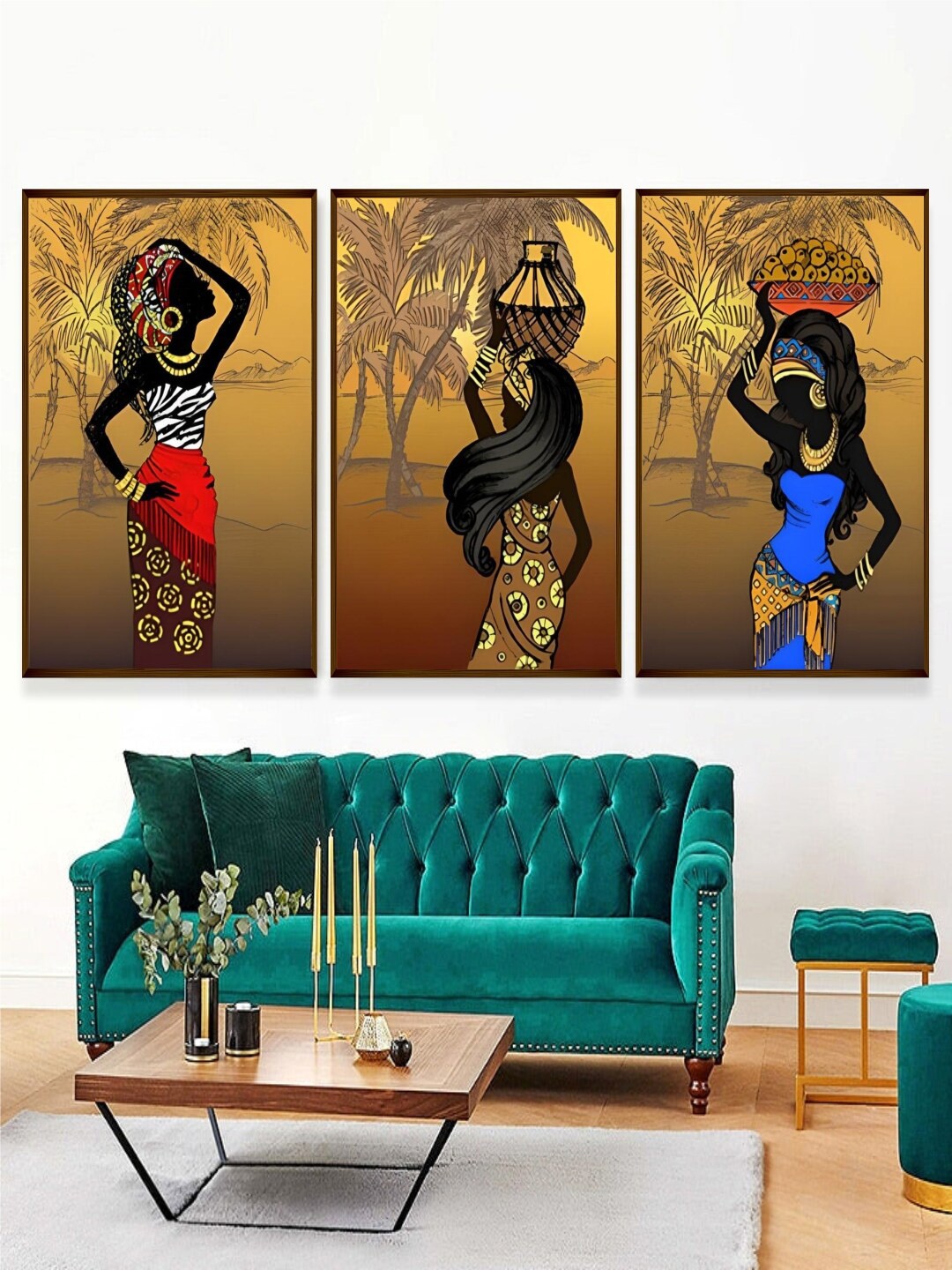 

The Art House Blue & Red 3 Pieces Tribal Painting Wall Arts