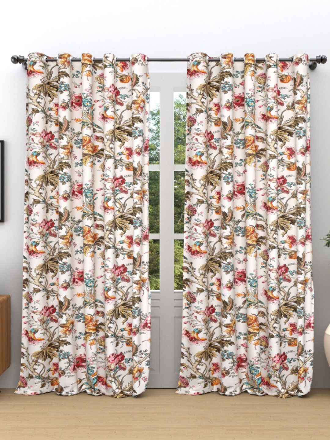 

EasyGoods Red Floral Cotton Black Out Long Door Curtain