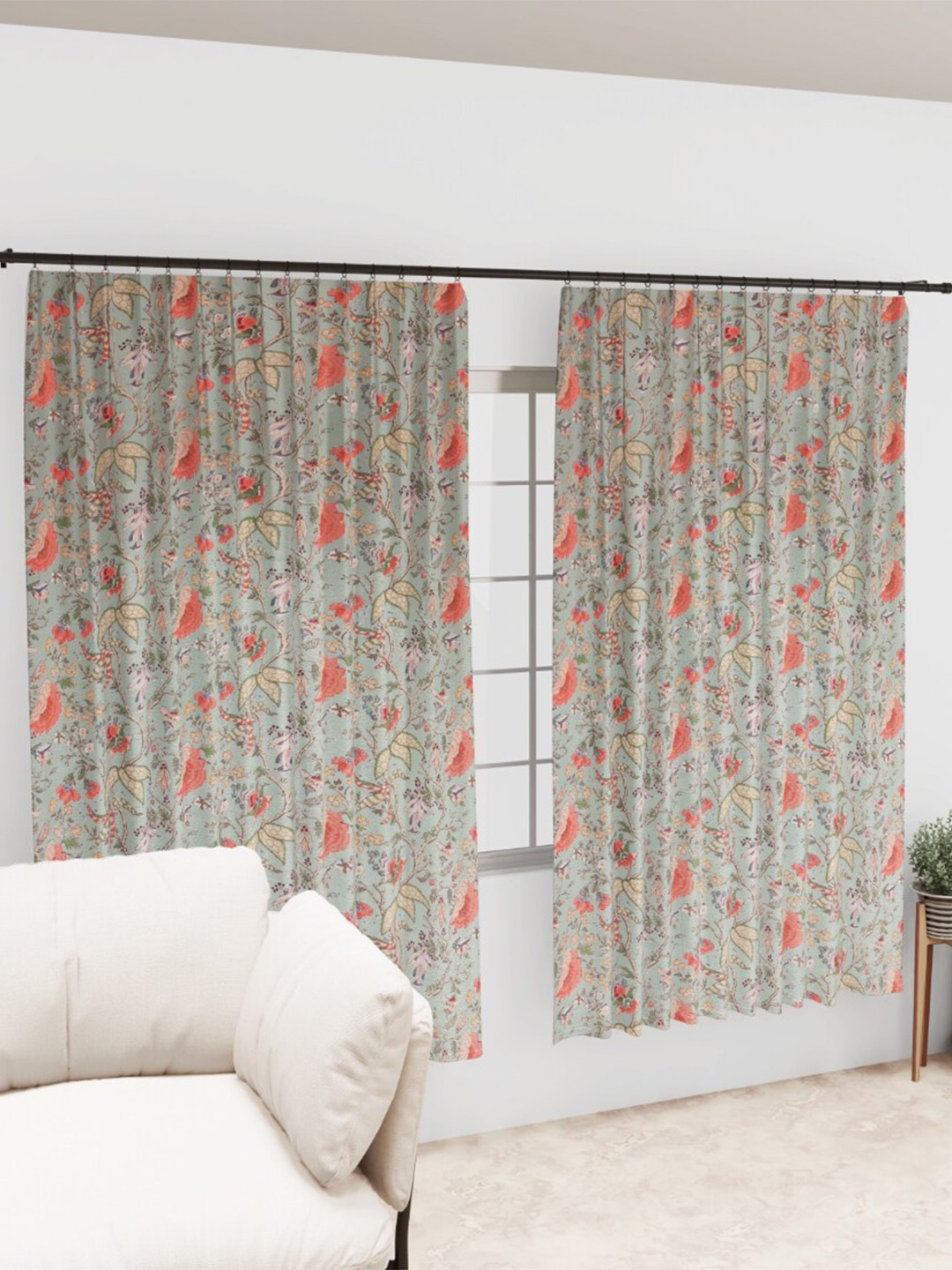 

EasyGoods Green Red Floral Cotton Black Out Long Door Curtain