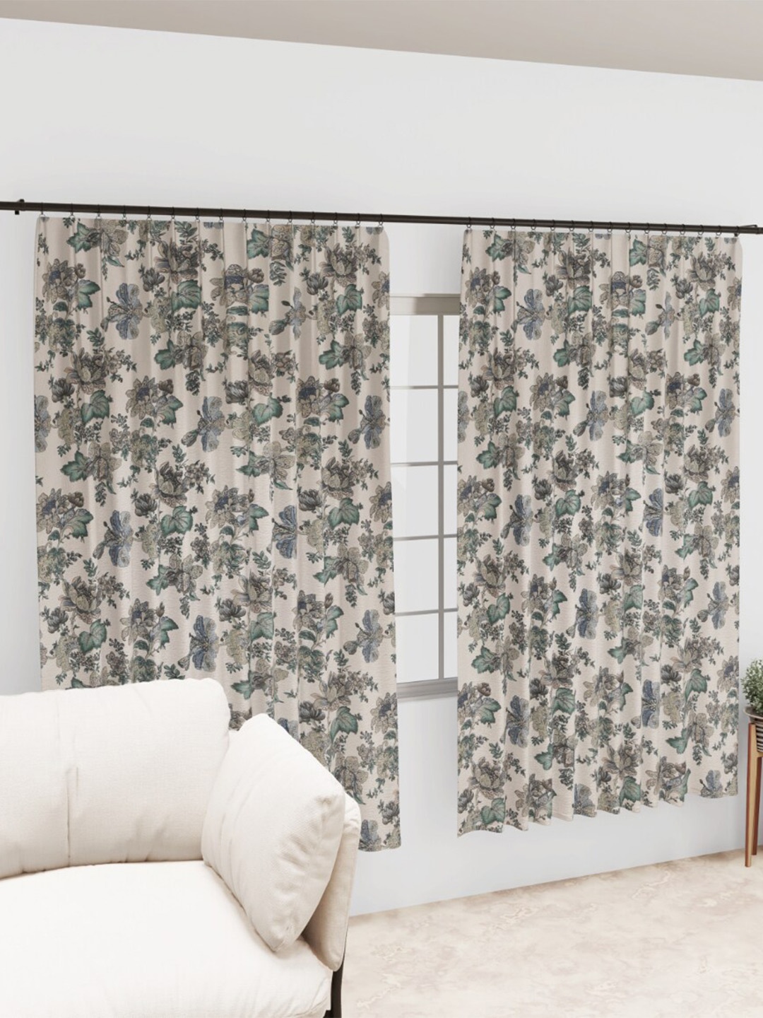 

EasyGoods Green 2 Pieces Floral Black Out Eyelet Long Door Curtain