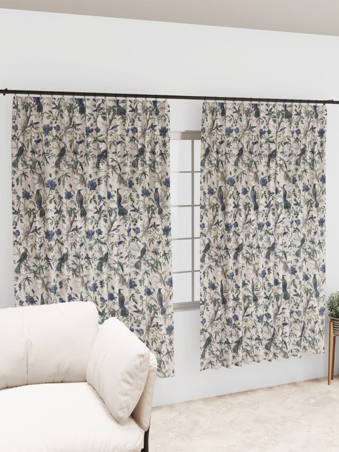 

EasyGoods Blue 2 Pcs Floral Black Out Long Door Curtain, White