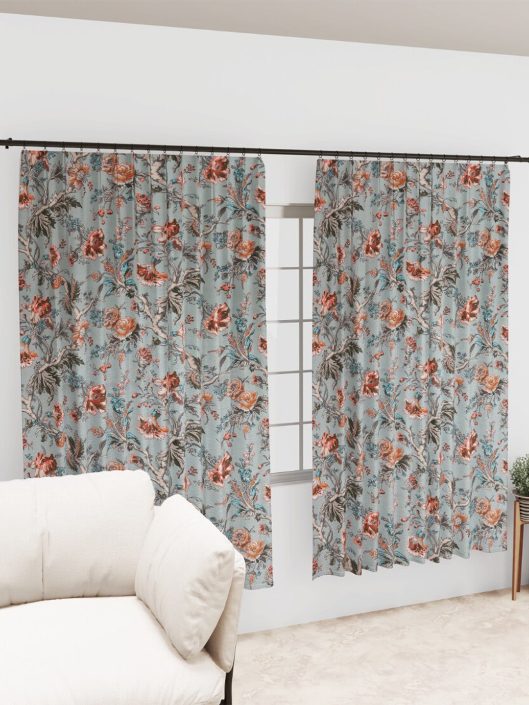 

EasyGoods Blue 2 Pieces Floral Black Out Long Door Curtain