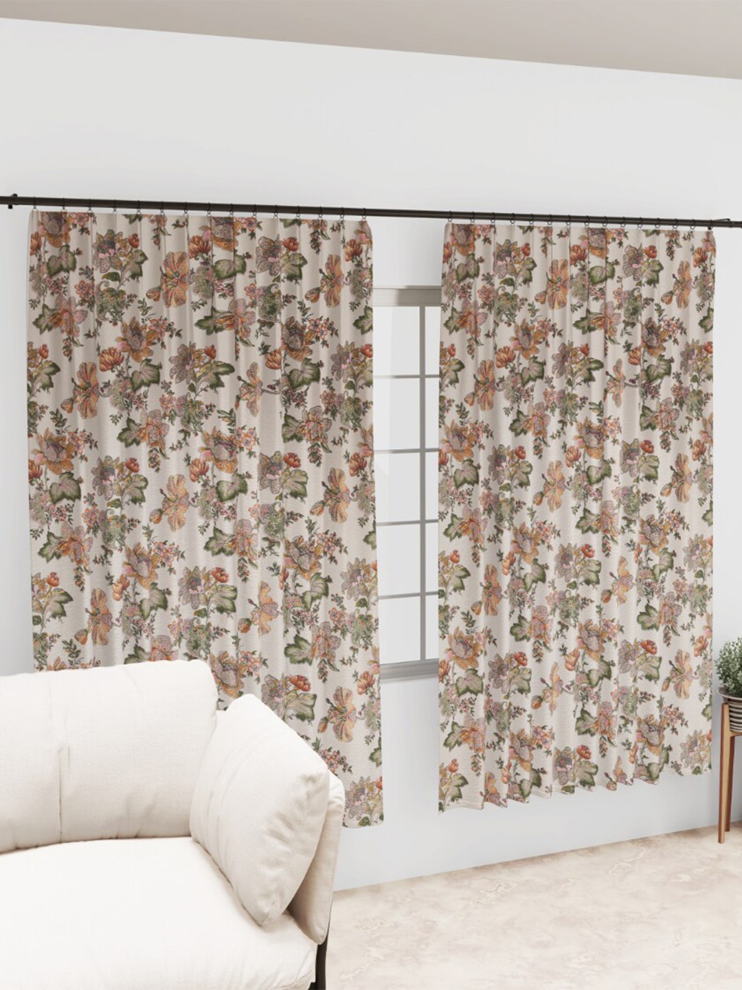 

EasyGoods Ankh White & Gold Toned Floral Black Out Long Door Curtain