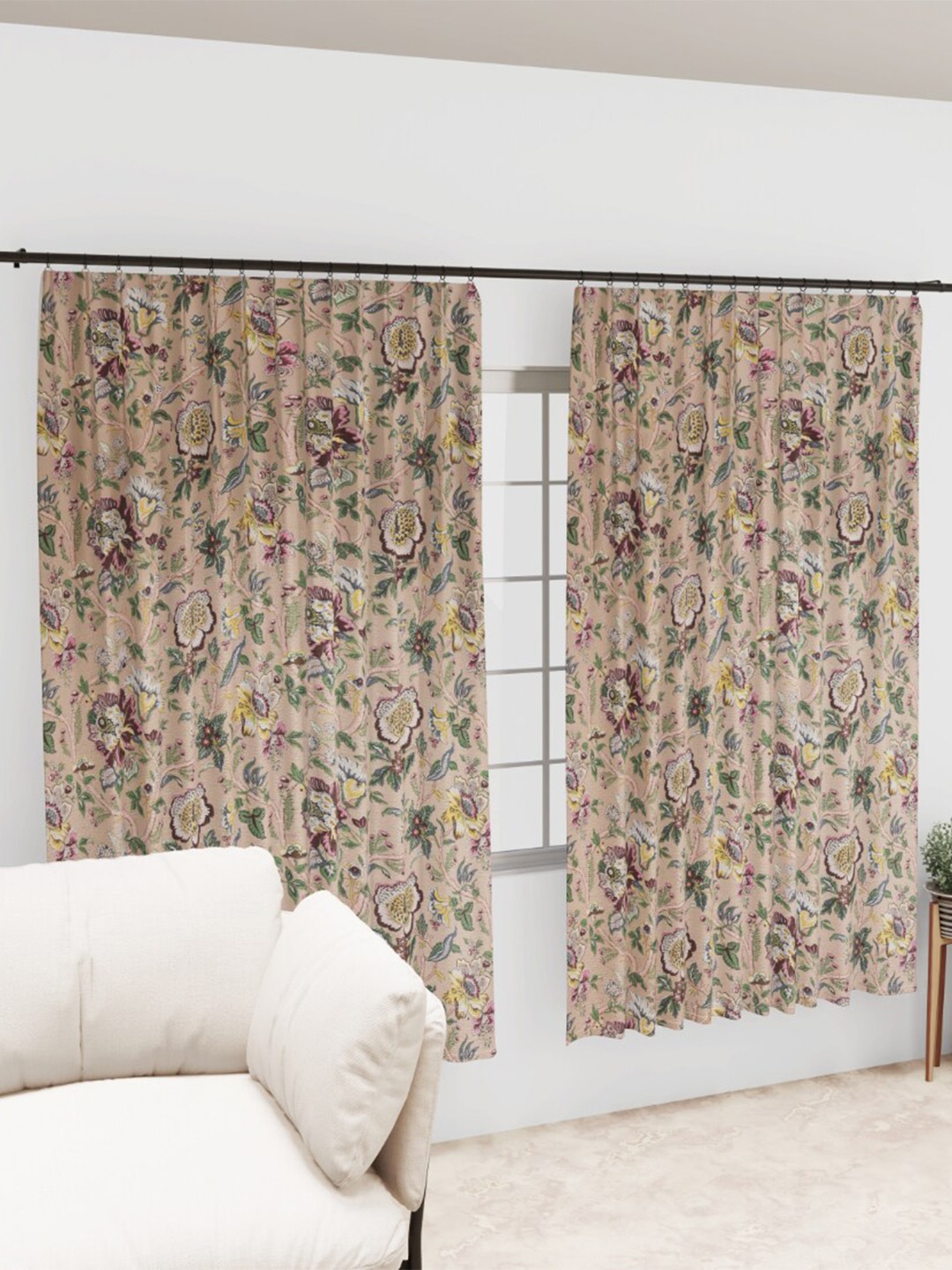 

EasyGoods Green & Brown 2 Pieces Floral Cotton Black Out Long Door Curtains, Nude
