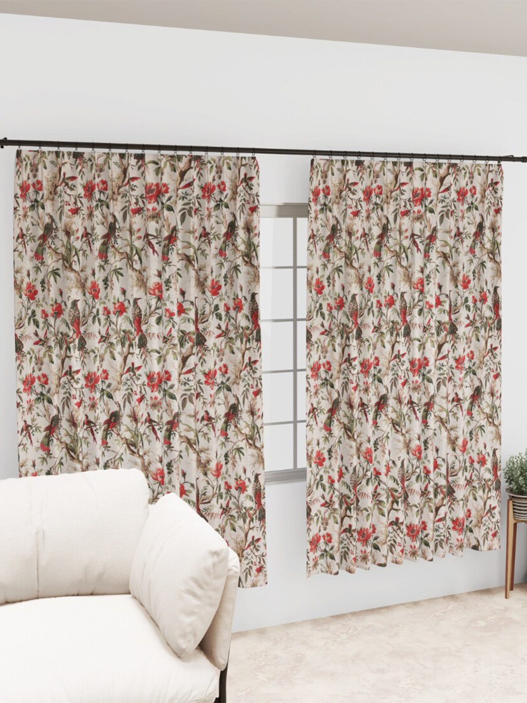 

EasyGoods Ankh Off White & Red 2 Pieces Floral Black Out Long Door Curtains