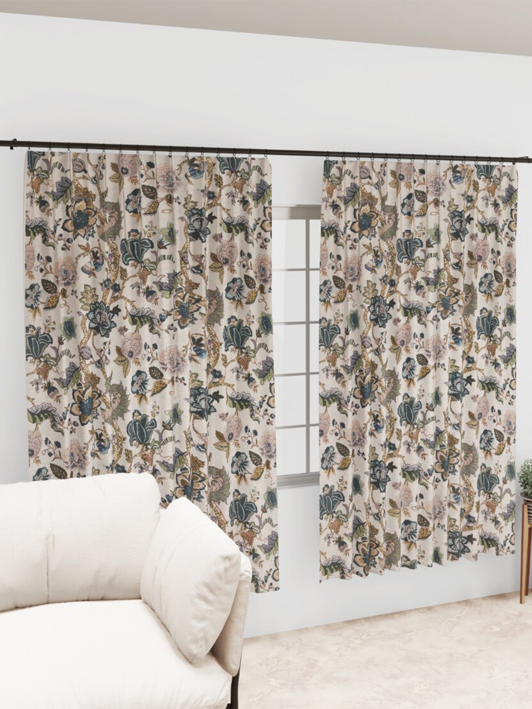 

EasyGoods Anokhi Cream-Coloured & Blue Floral Black Out Window Curtain