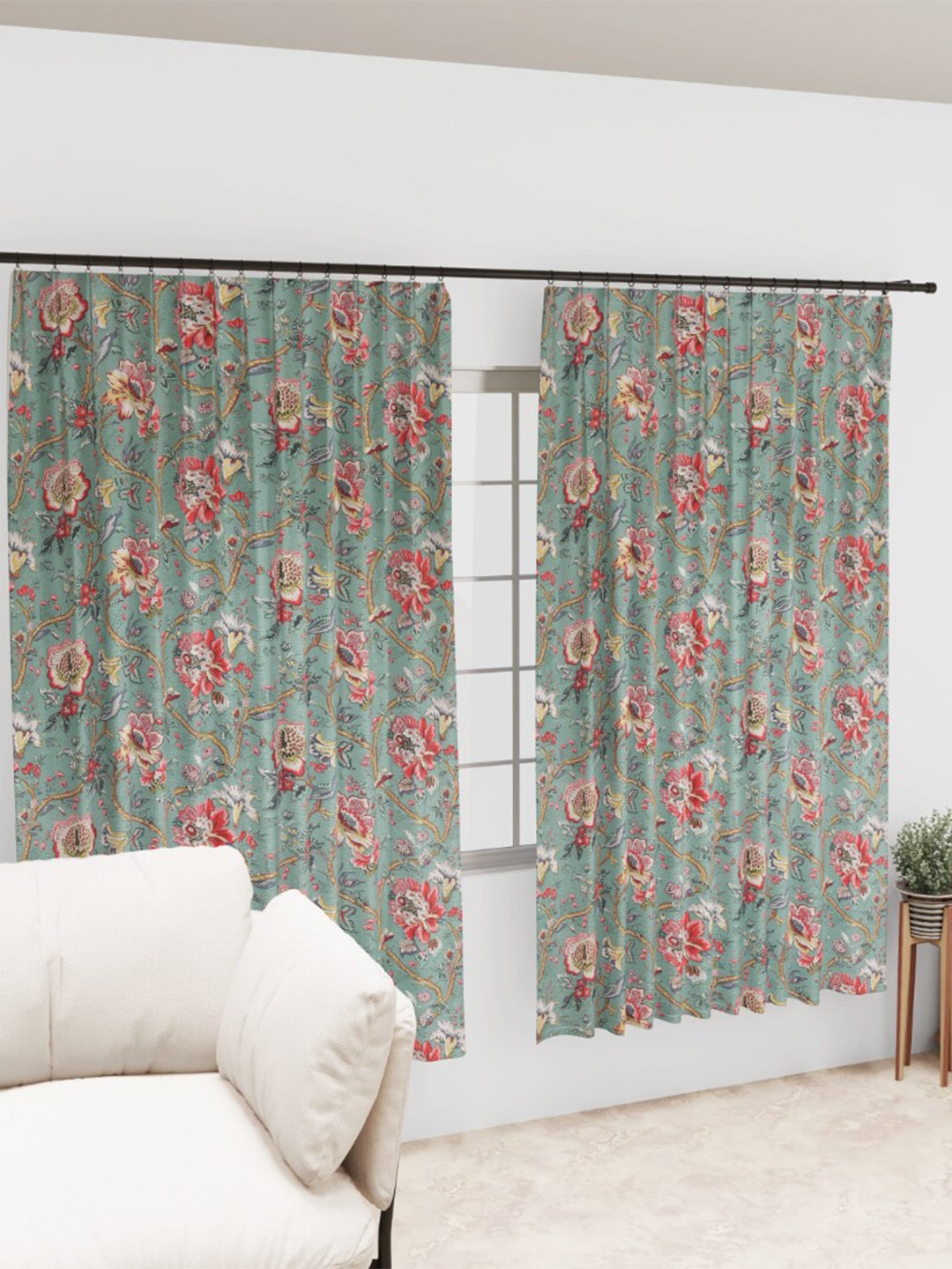 

EasyGoods Green & Red 2 Pieces Floral Black Out Long Door Curtain