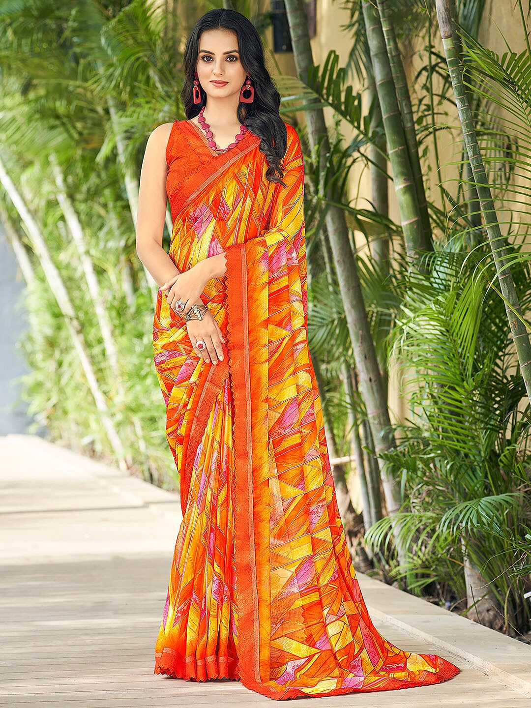 

Anouk Orange Abstract Printed Pure Chiffon Saree
