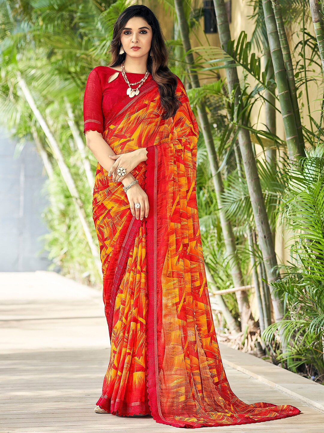 

Anouk Yellow Abstract Printed Pure Chiffon Saree