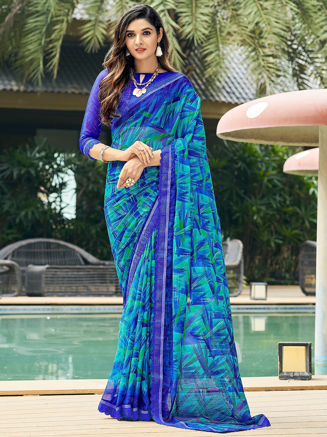 

Anouk Blue Abstract Printed Pure Chiffon Saree