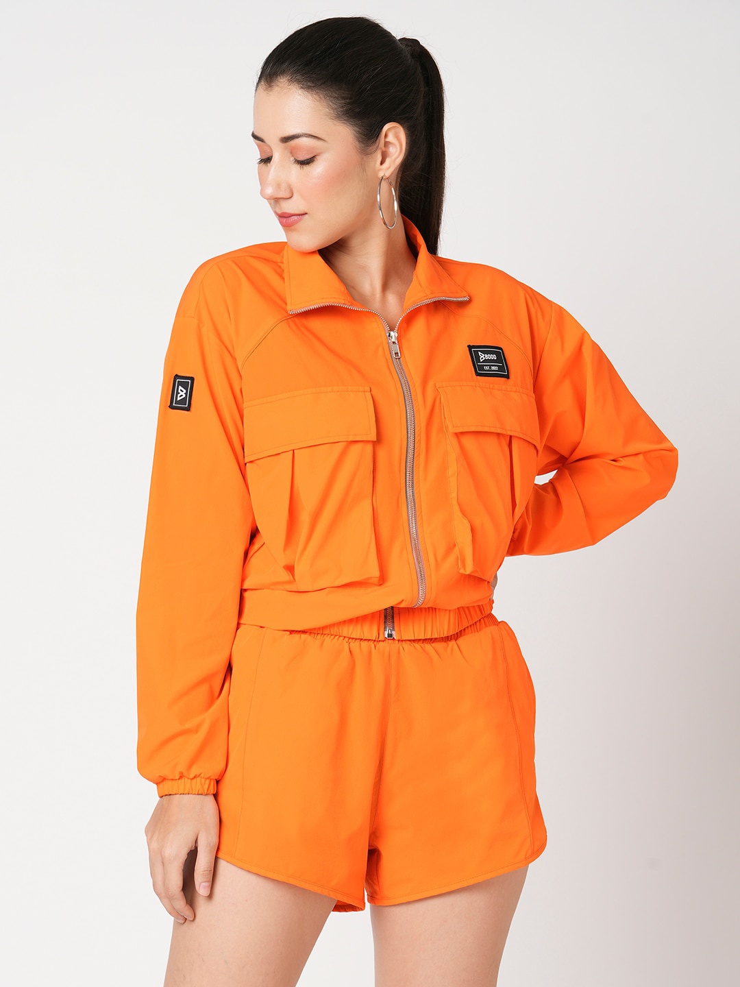 

BODD ACTIVE Spread Collar Lightweight Crop Running Sporty Jacket, Orange