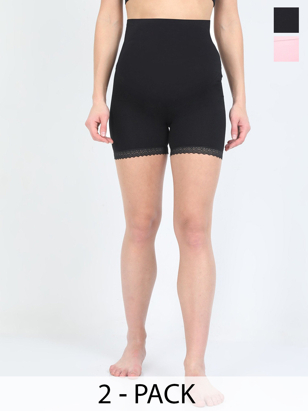

The Mom Store Pack Of 2 High Rise Maternity Boy Shorts Briefs, Black