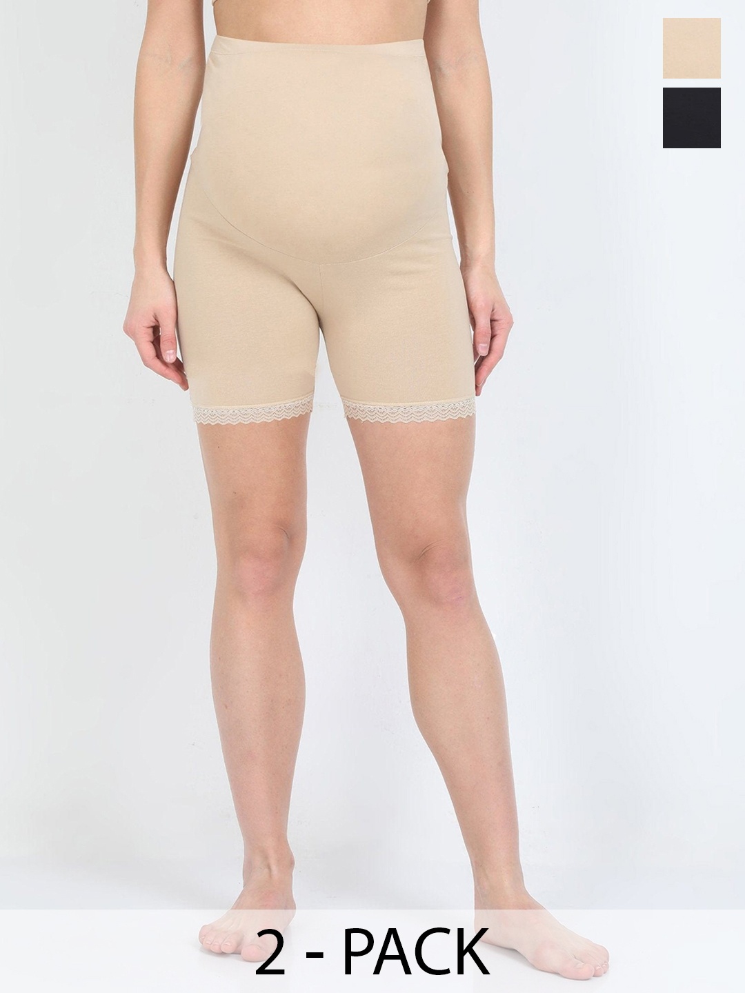 

The Mom Store Pack Of 2 High Rise Maternity Boy Shorts Briefs, Beige