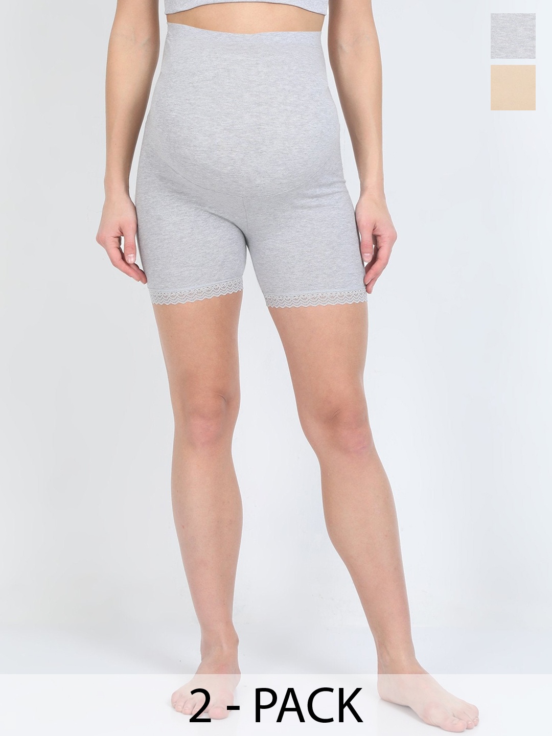 

The Mom Store Pack Of 2 High Rise Maternity Boy Shorts Briefs, Grey