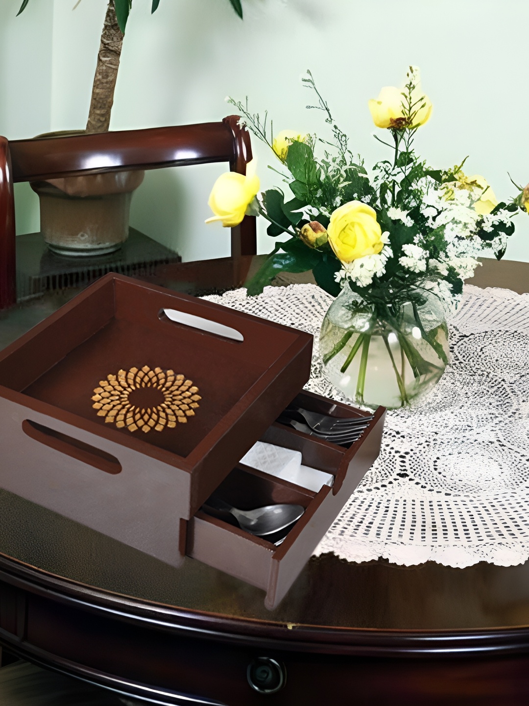 

Lal Haveli Brown Wooden Rectangular Serving Tray Inside Drawer