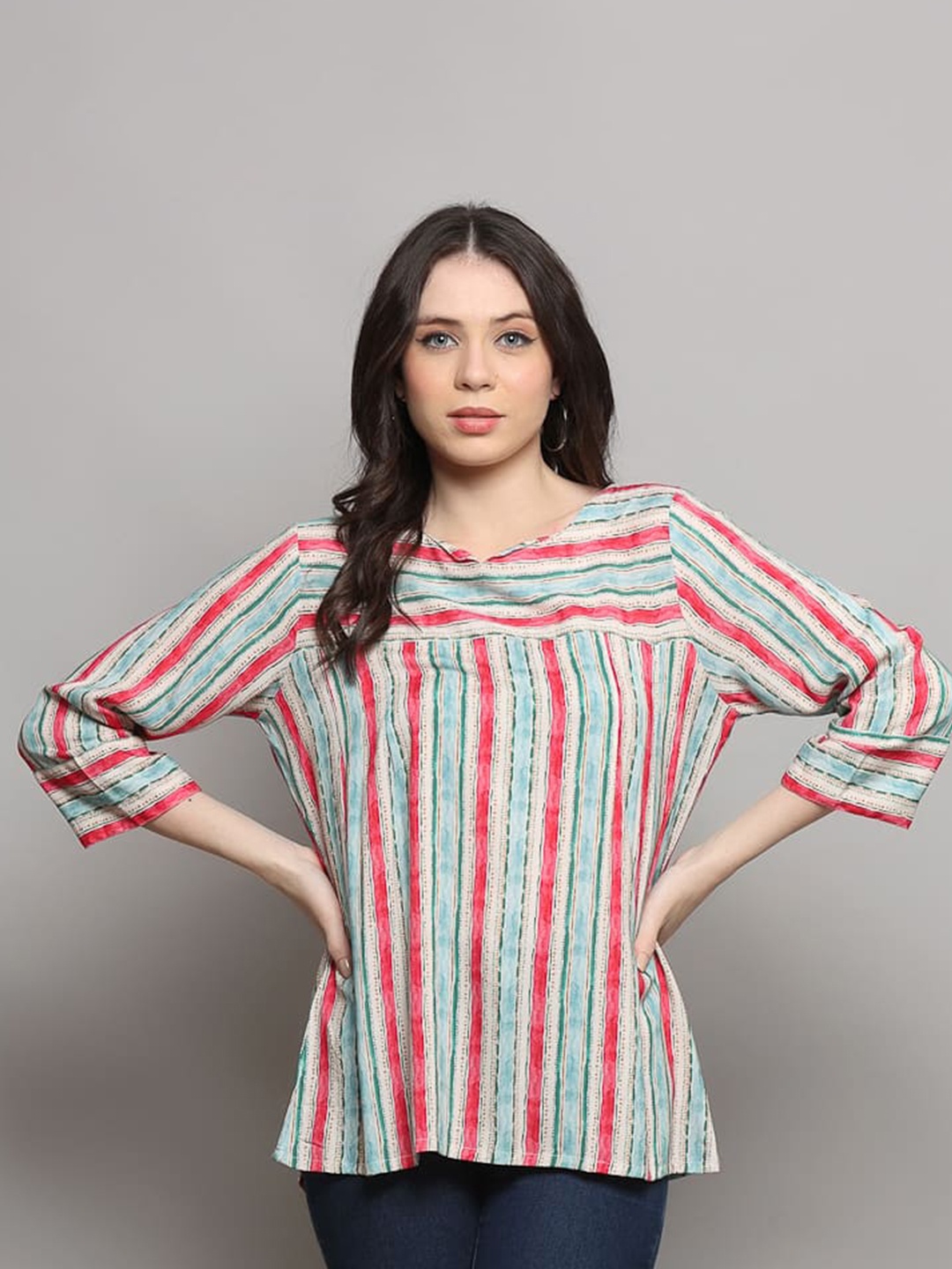 

MAIYEE Striped Round Neck Top, Blue