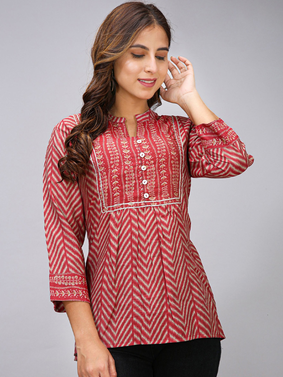 

MAIYEE Pink Geometric Printed Cotton Top