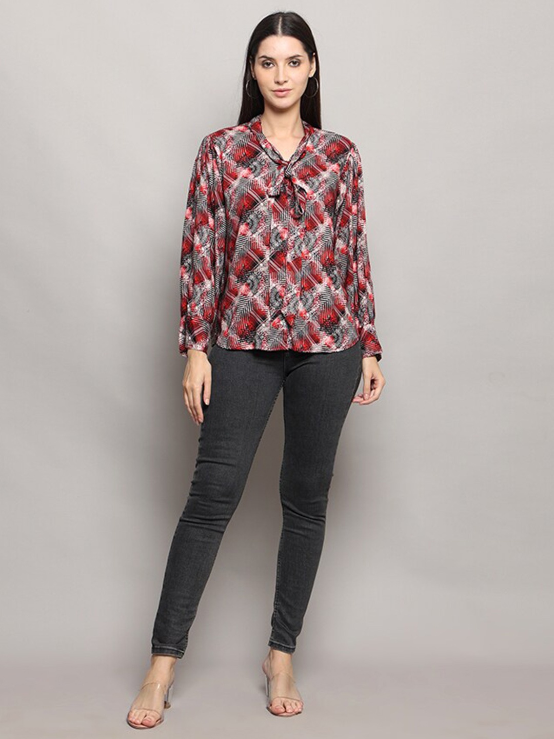 

MAIYEE Geometric Printed Shirt Style Top, Maroon