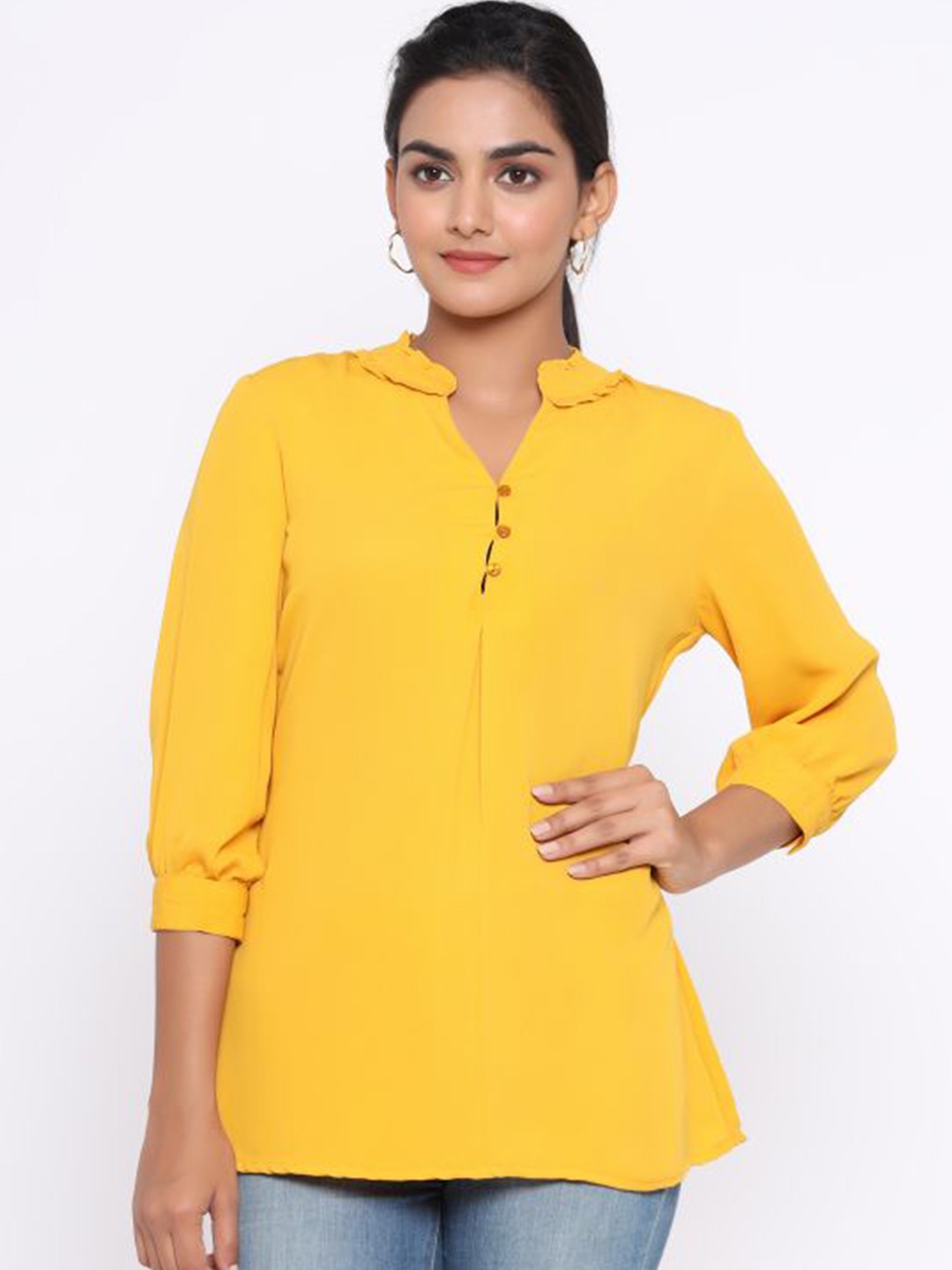 

MAIYEE Mandarin Collar Shirt Style Top, Yellow