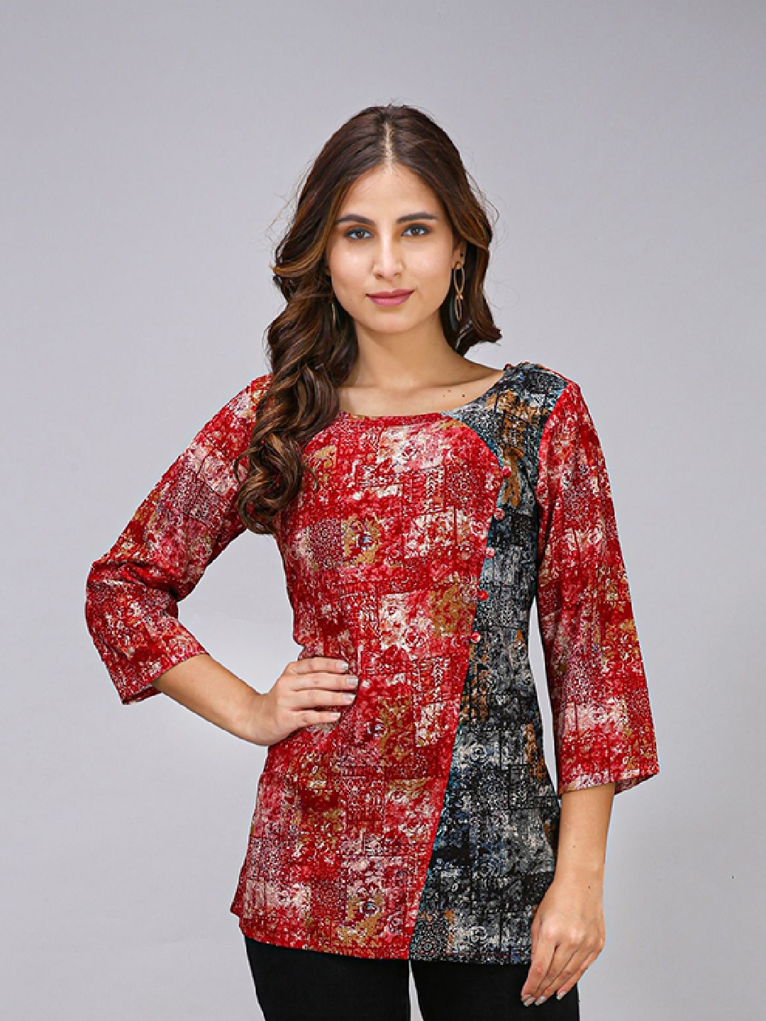 

MAIYEE Abstract Printed A-Line Top, Red