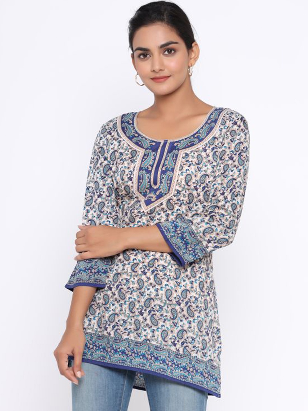 

MAIYEE Ethnic Motifs Printed A-Line Top, Blue