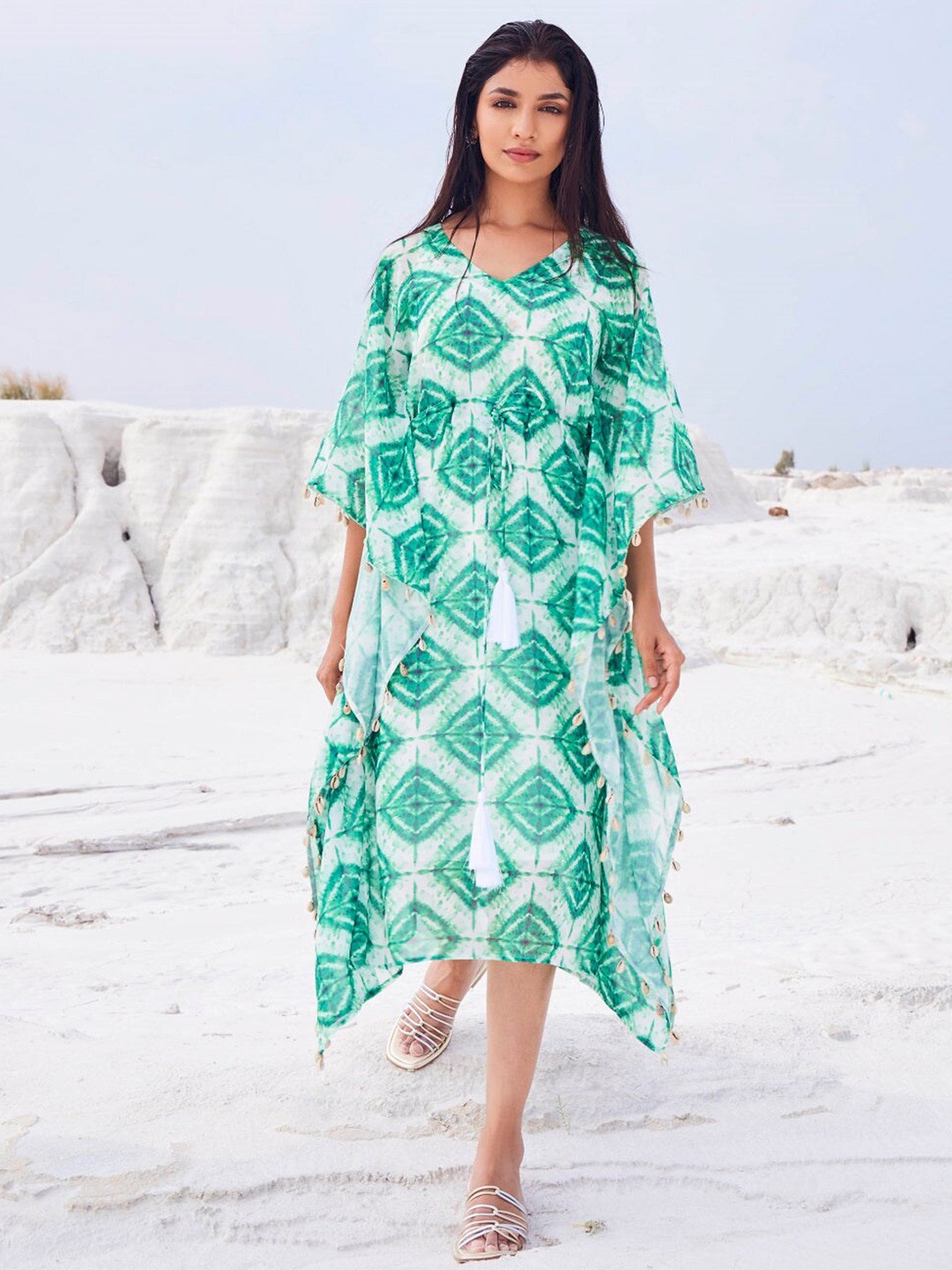 

Monk & Mei Tie and Dye Printed Georgette Kaftan Dress, White