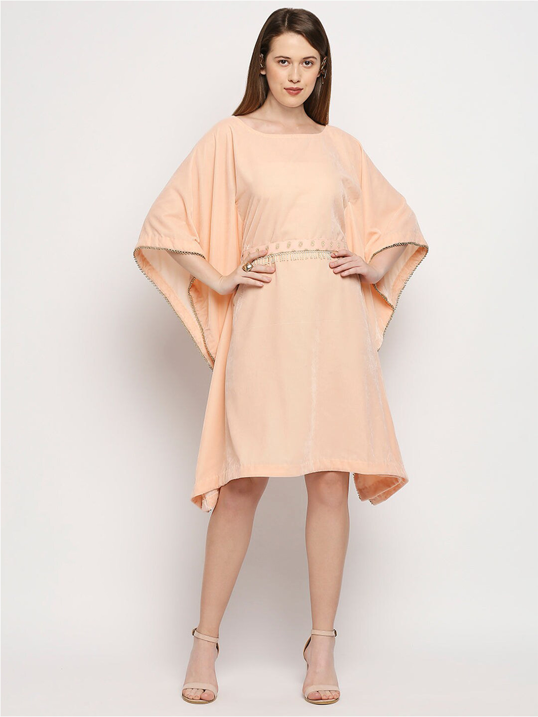 

Monk & Mei Kimono Sleeve Velvet Kaftan Dress, Peach
