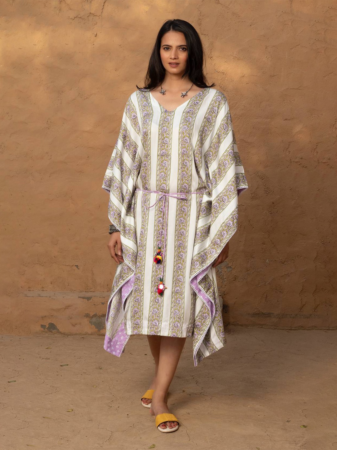 

Monk & Mei Floral Printed Kimono Sleeve Kaftan Dress, Lavender