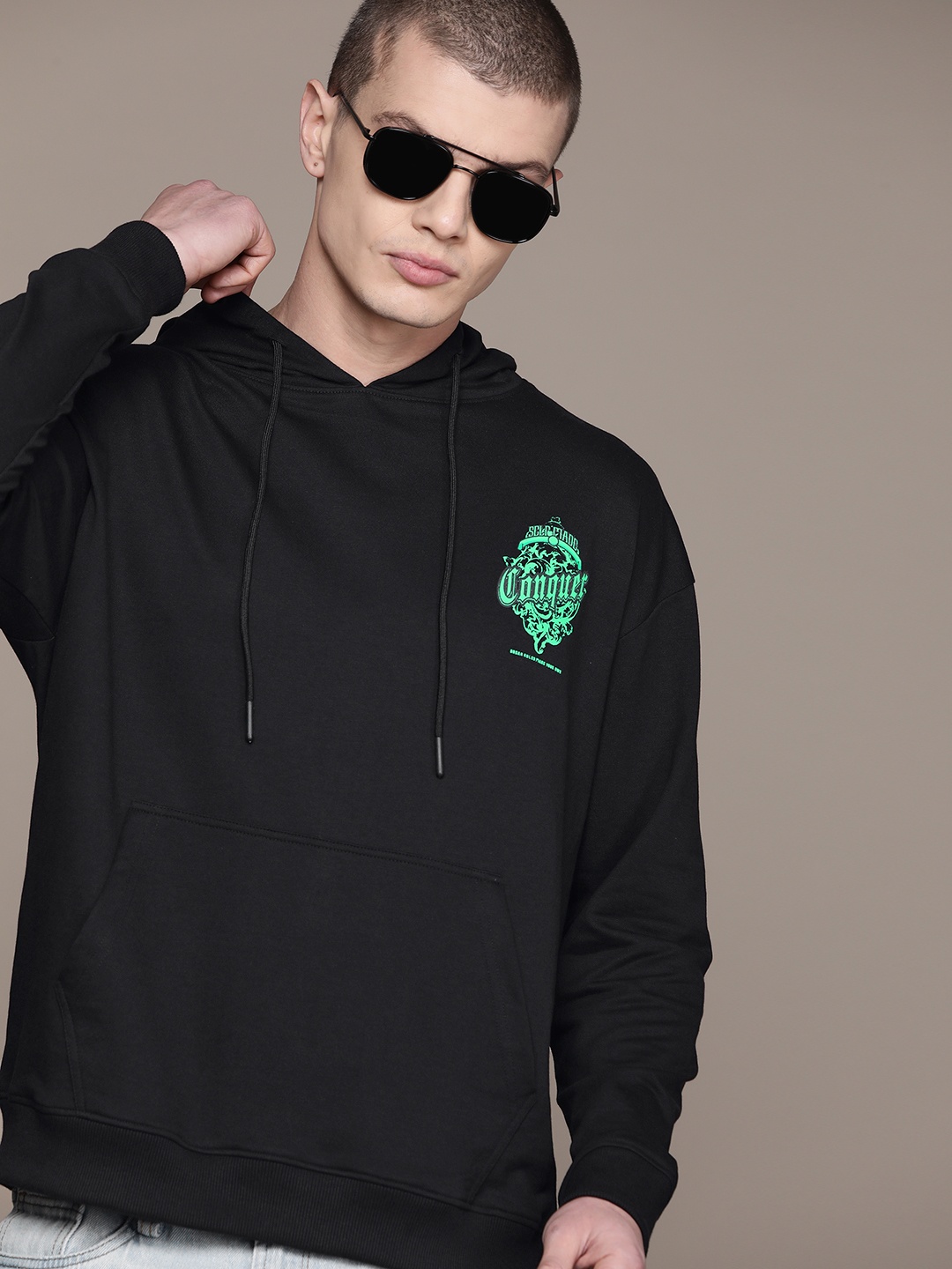 

Moda Rapido Men Printed Relaxed Fit Hoodie Sweatshirt, Black