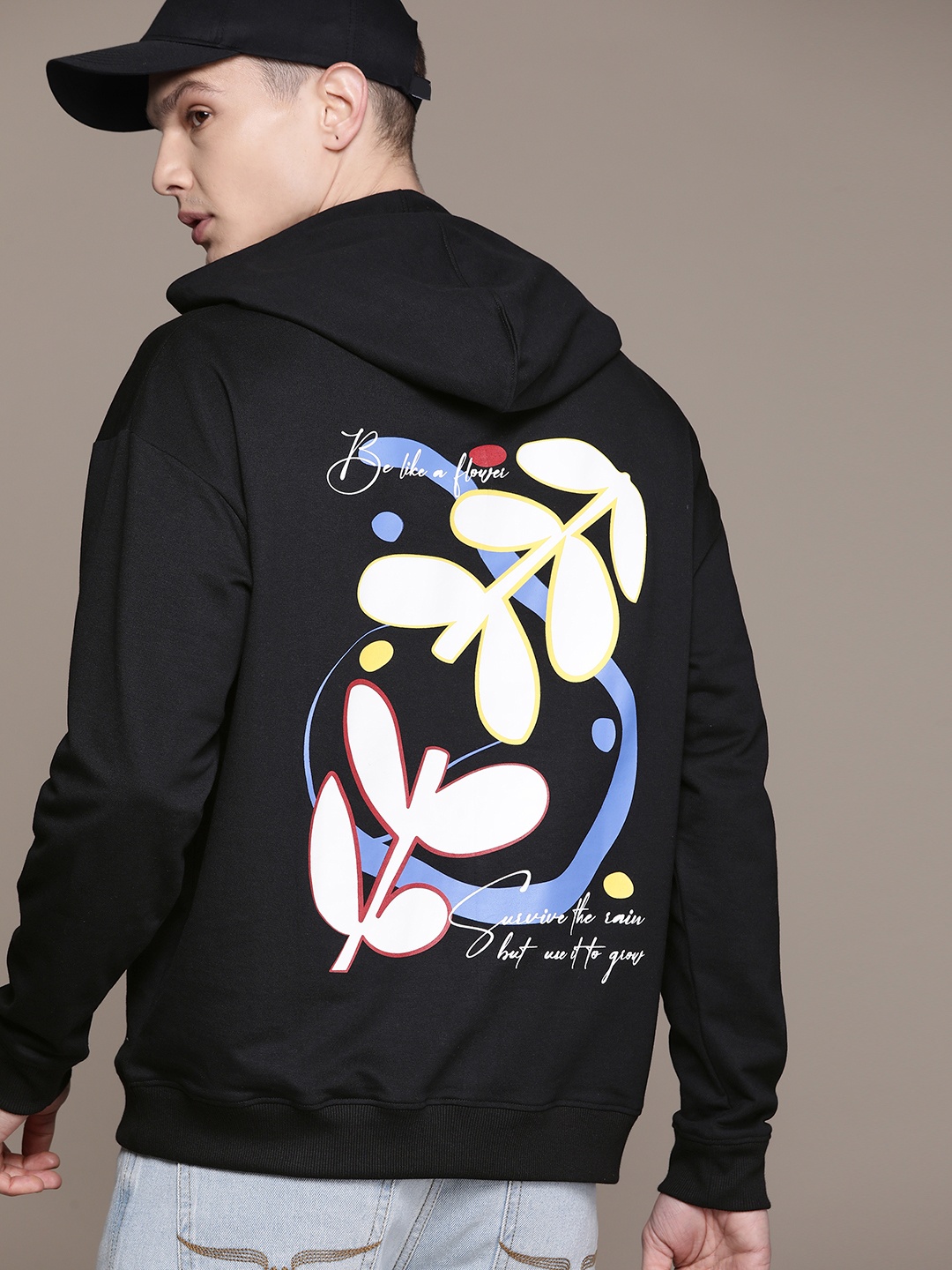 

Moda Rapido Men Printed Relaxed Fit Hoodie Sweatshirt, Black