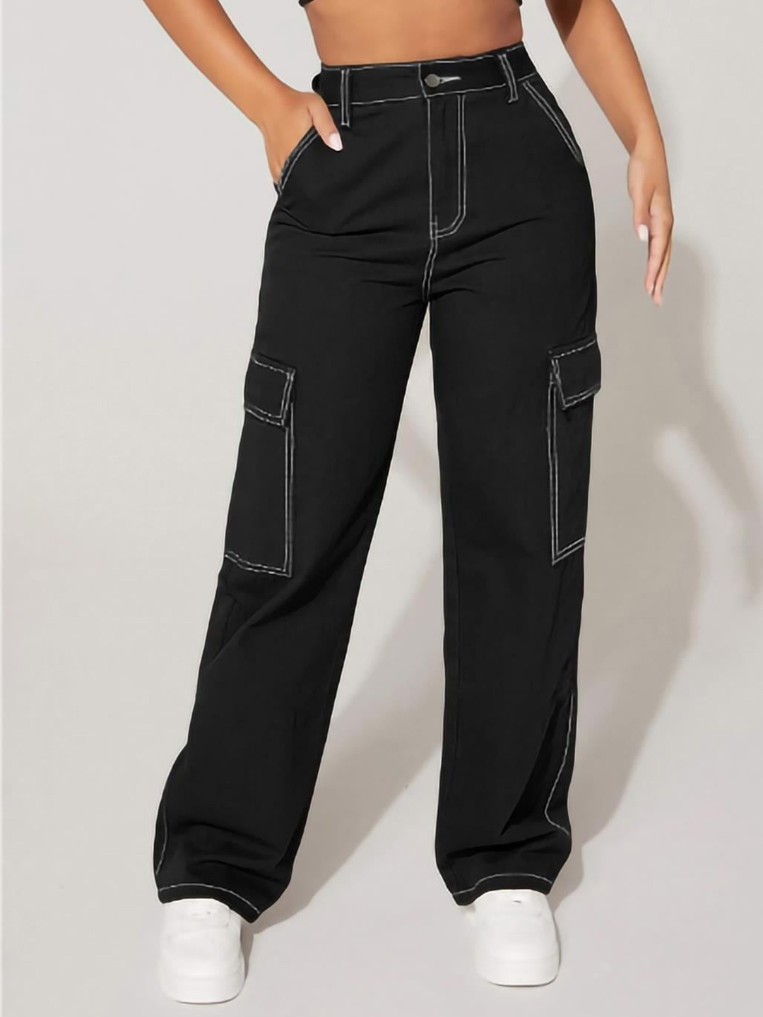 

Kotty Women Black Jean Straight Fit High Rise Clean Look Stretchable Jeans