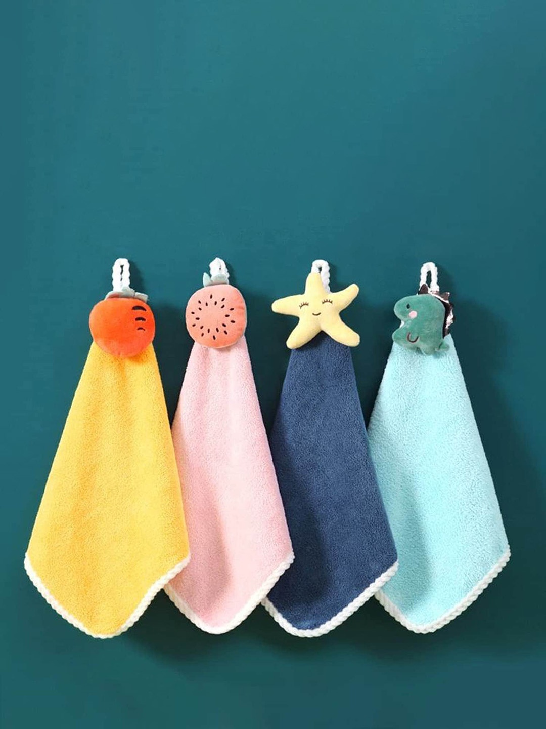 

HomeCloud Yellow & Pink 4 Pieces 300 GSM Hand Towels With Hanging Loop Toddler