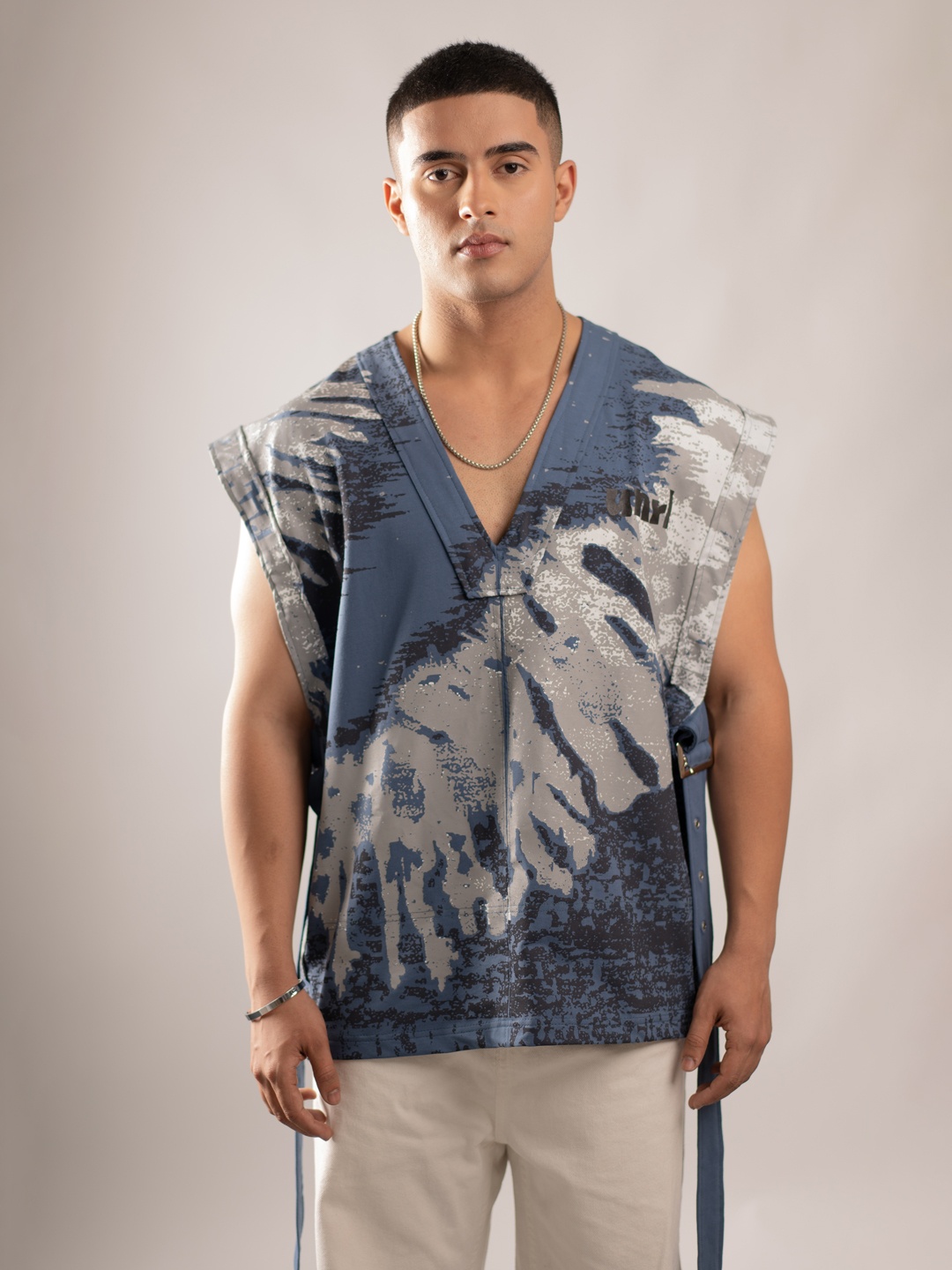 

UNRL Printed Pure Cotton T-shirt, Blue