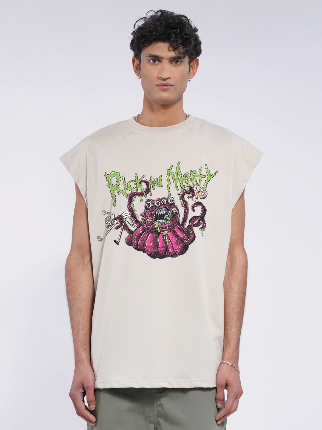 

UNRL Rick & Morty Printed Oversized Muscle T-shirt, Beige