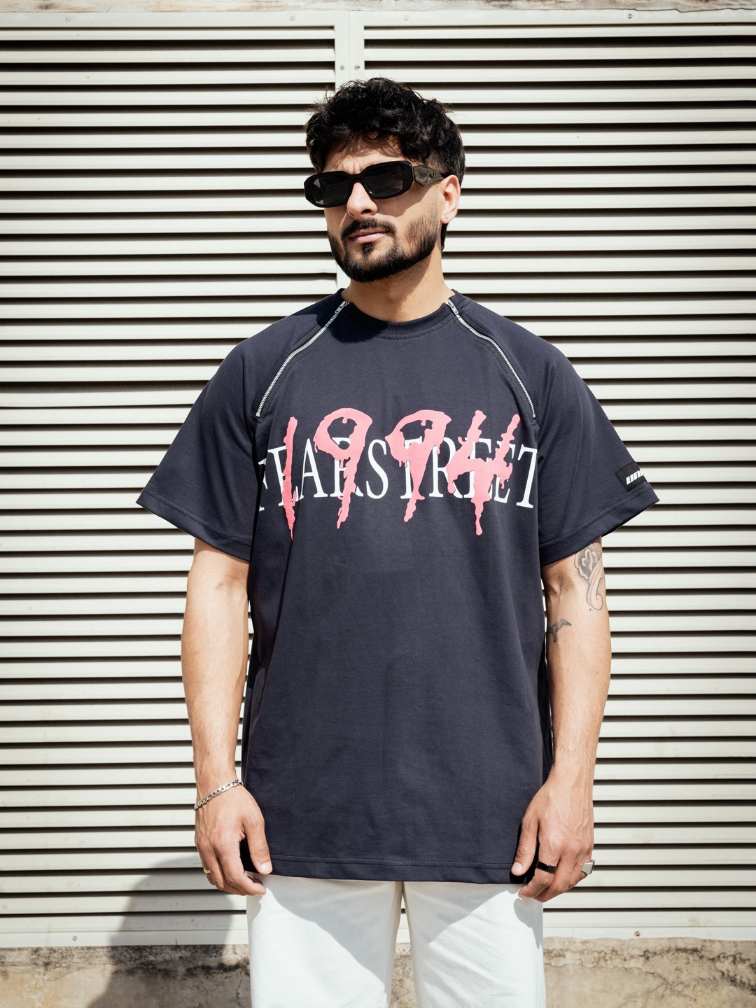 

UNRL Pure Cotton Typography Printed Drop-Shoulder Sleeves T-shirt, Black