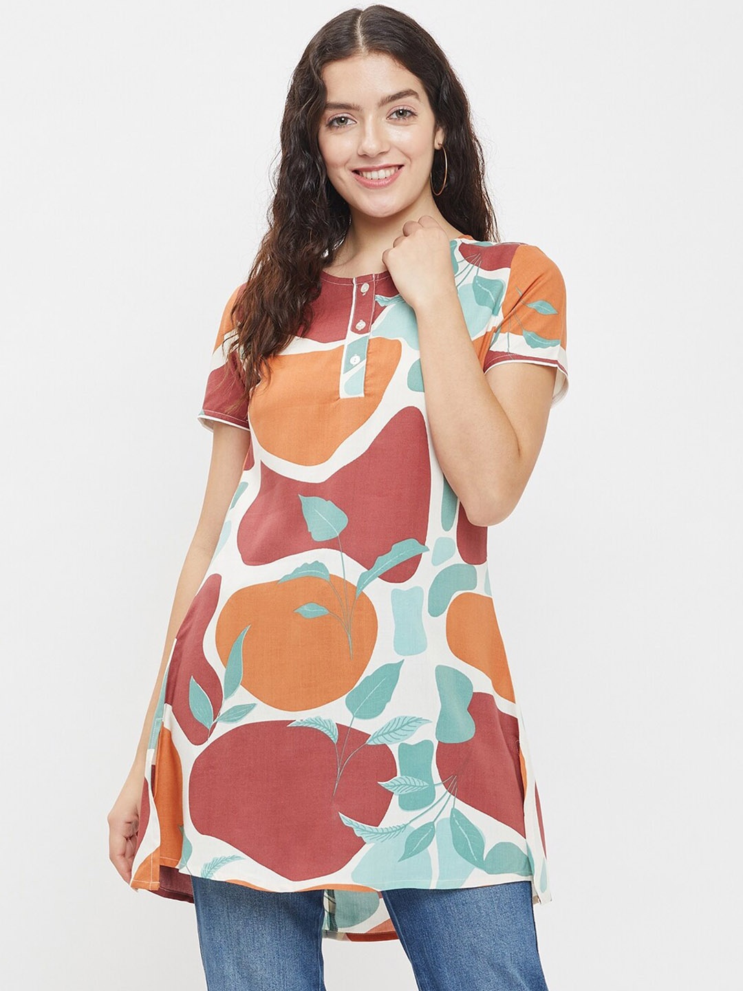 

Ruhaans Abstract Printed Round Neck Tunic, White