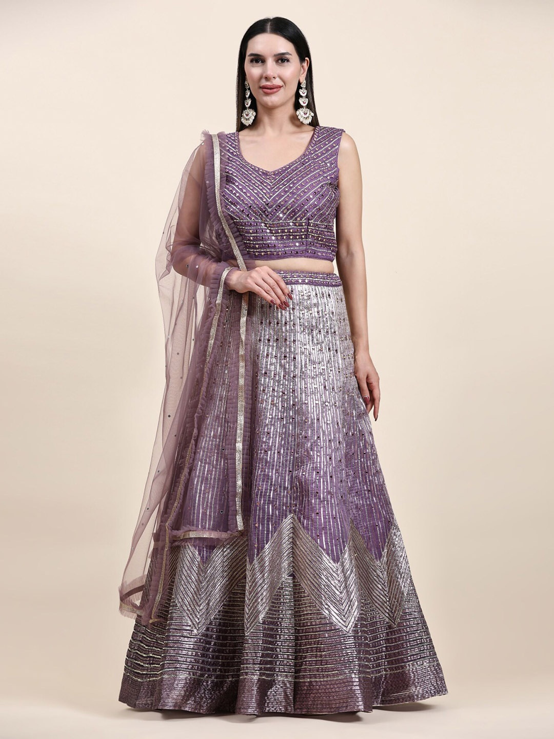 

Phenav Embroidered Ready to Wear Lehenga & Blouse, Purple