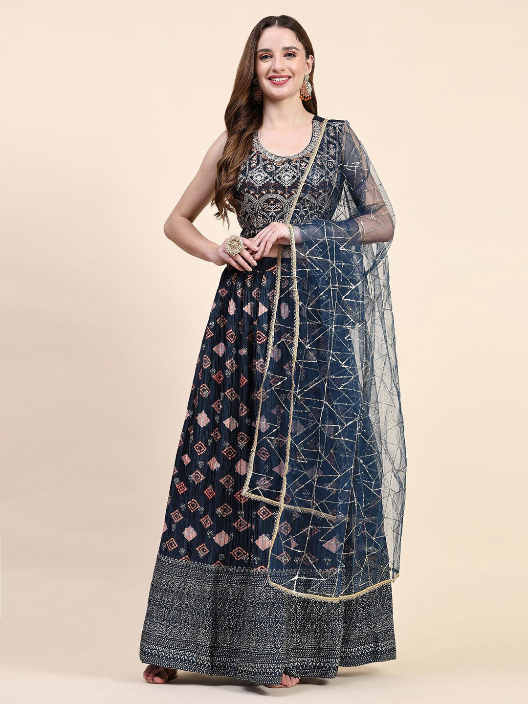 

Phenav Embroidered Sequinned to Wear Lehenga & Blouse, Teal