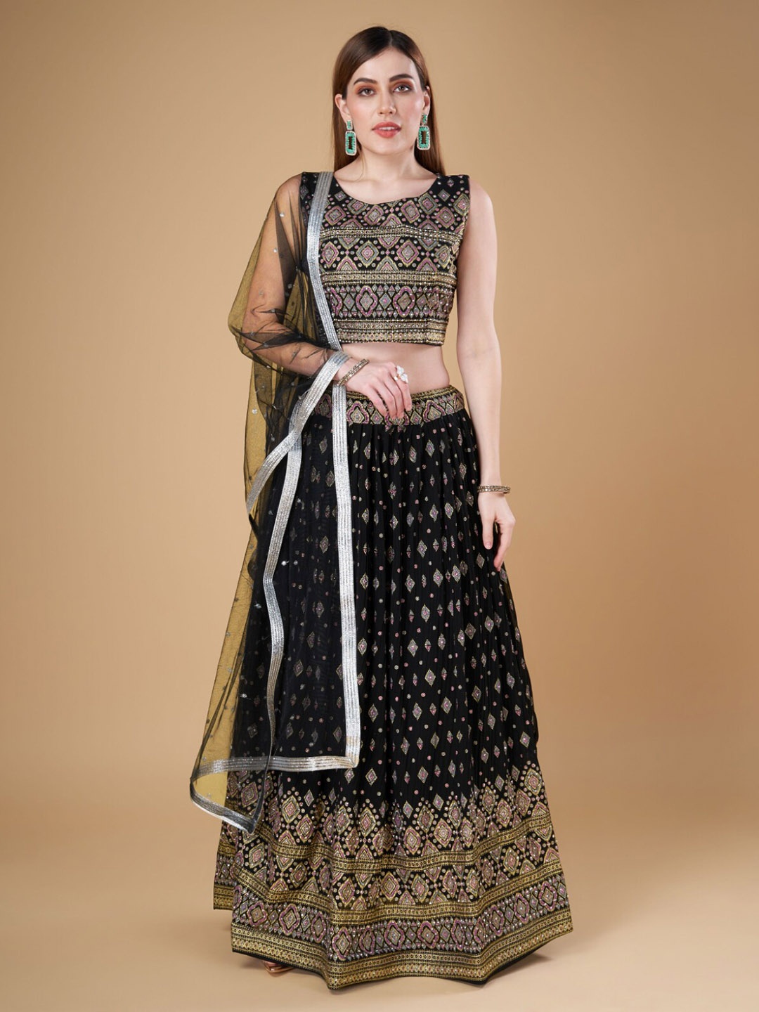 

Phenav Embroidered Ready to Wear Lehenga & Blouse, Black