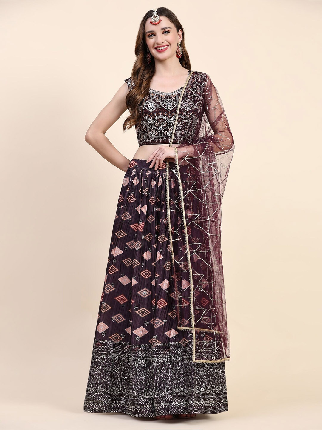 

Phenav Sequinned Ready to Wear Lehenga & Blouse, Purple