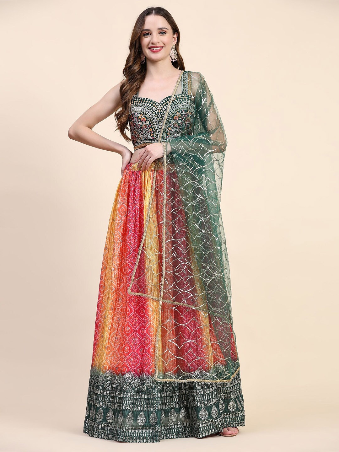 

Phenav Sequinned Ready to Wear Lehenga & Blouse, Green