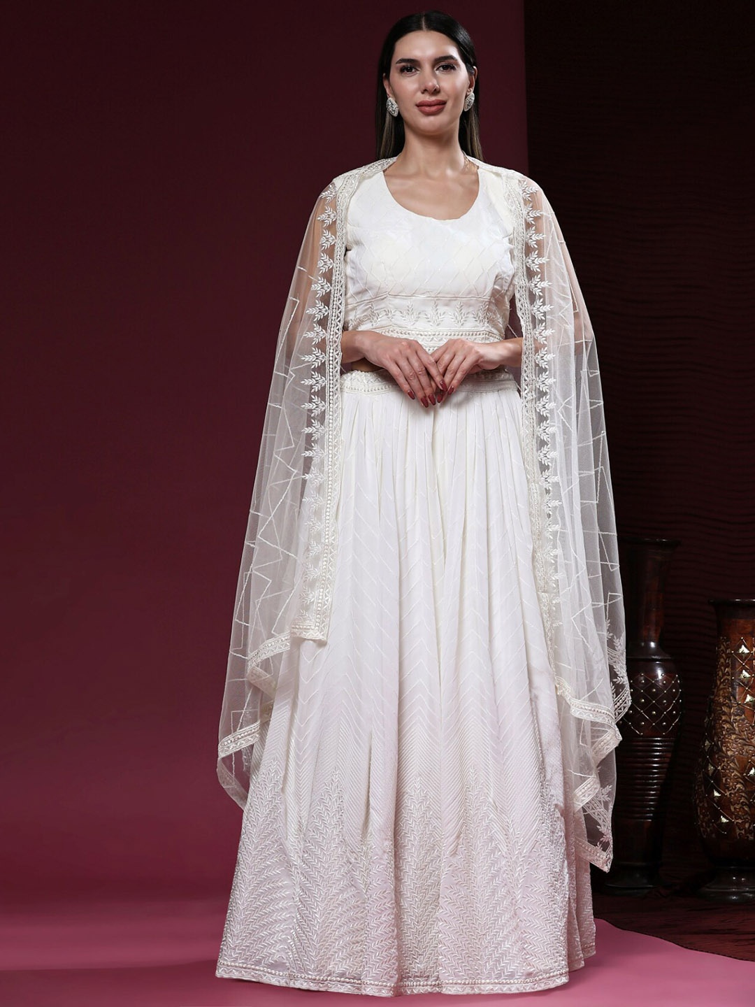 

Phenav Sequinned Ready to Wear Lehenga & Blouse, Cream