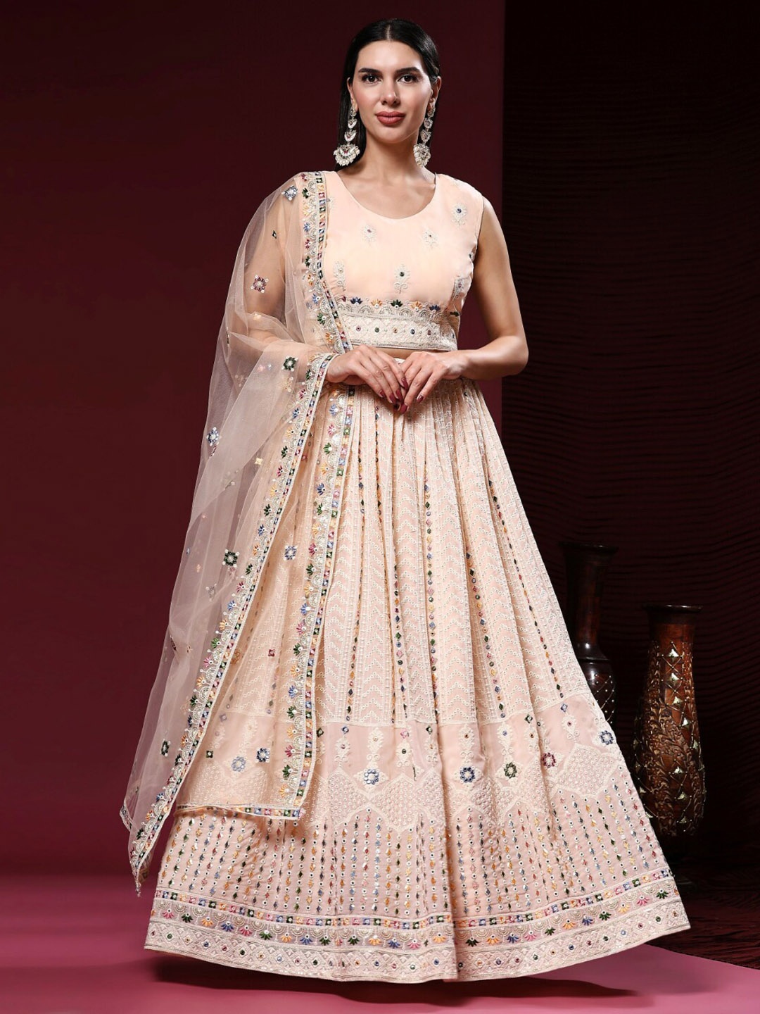 

Phenav Sequinned Ready to Wear Lehenga & Blouse, Peach