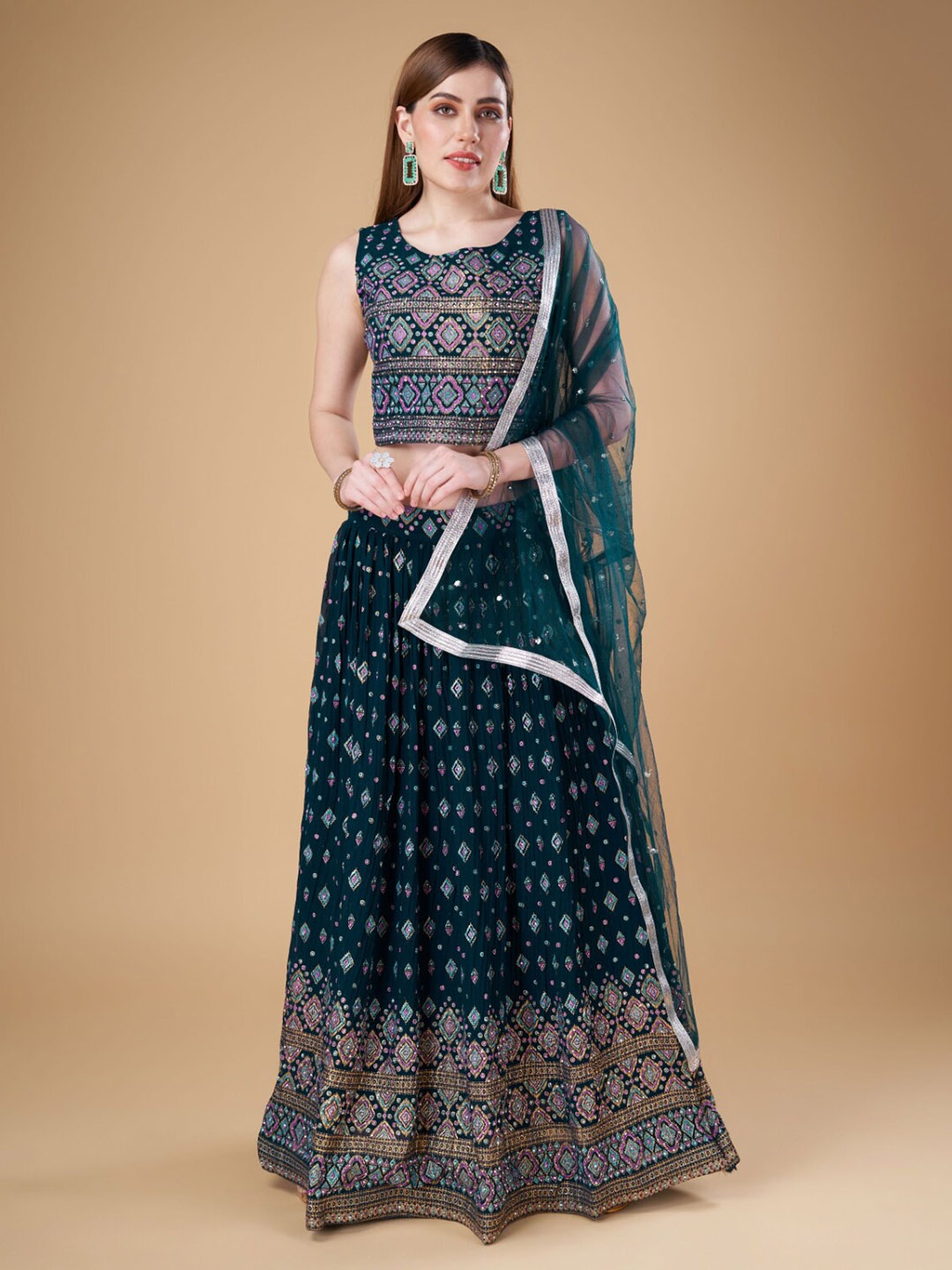 

Phenav Embroidered Ready to Wear Lehenga & Blouse, Teal