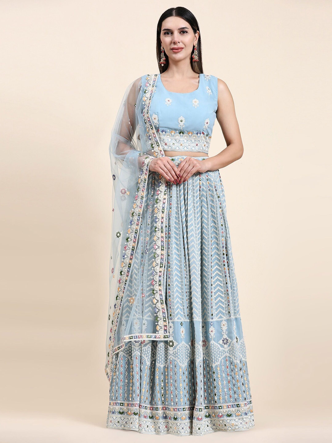 

Phenav Embroidered Ready to Wear Lehenga & Blouse, Turquoise blue